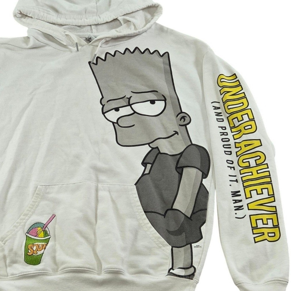 Bart Simpsons Underachiever Hoodie White Cartoon Graphic Mens‎ Small
